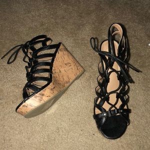 Black lace up wedges
